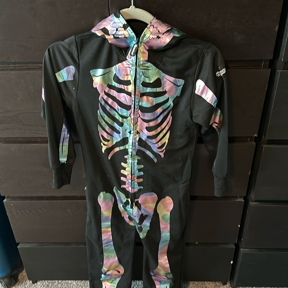 Tipsy Elves Black Kids Rainbow Skeleton Hoodie Jumpsuit Costume